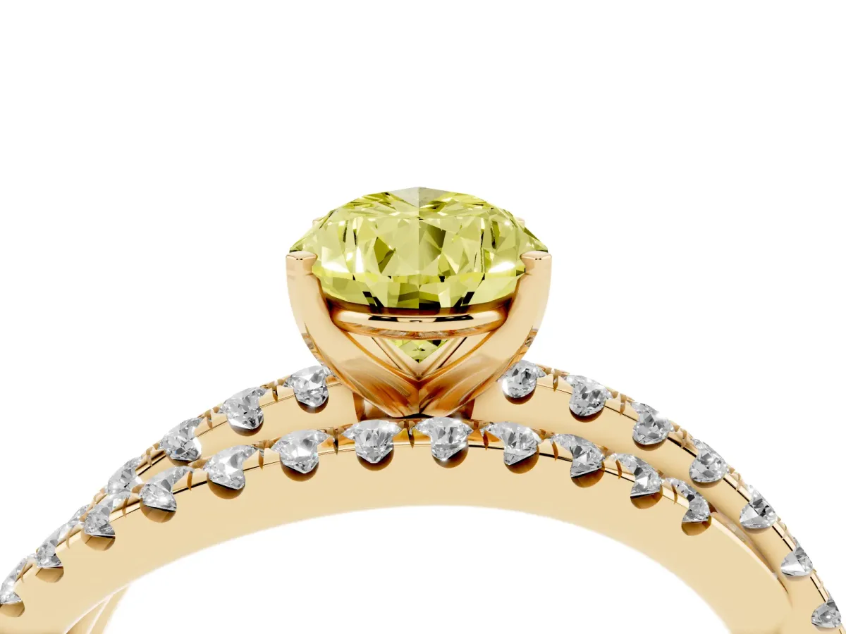 Fancy Yellow Pear Cut Solitaire Twist Band with Pavé Setting and Four-Prong Setting Yellow gold