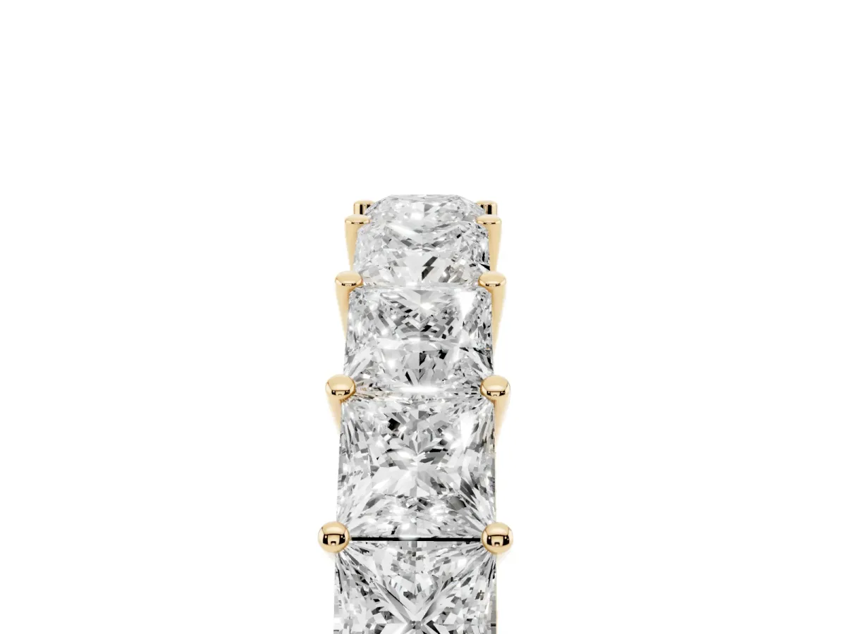 Princess Cut Half Eternity Band with Shared Prong Setting Yellow gold