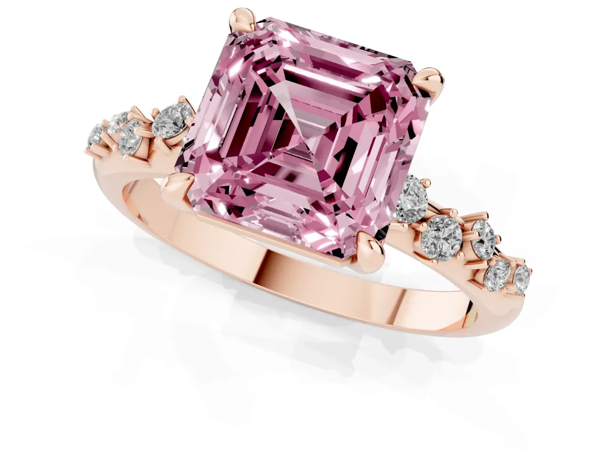 Fancy Pink Asscher Cut Cut Diamond Vine Band with Four-Prong Setting Rose gold