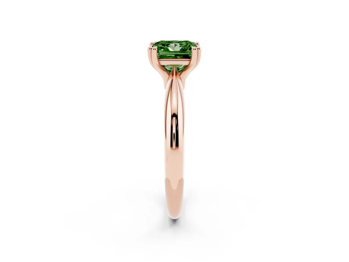 Fancy Green Princess Cut Cut Solitaire Engagement Ring with Tapered Band and Four-Prong Setting Rose gold