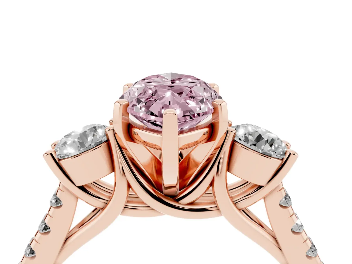 Fancy Pink Three-Stone Marquise Cut Diamond Pavé Band with Four-Prong Setting Rose gold