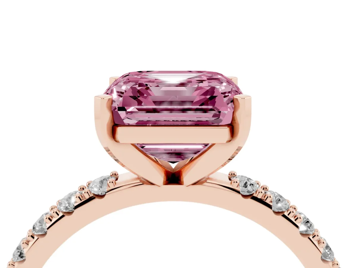 Fancy Pink Asscher Cut Diamond Solitaire Pavé Band with Four-Prong Setting Rose gold