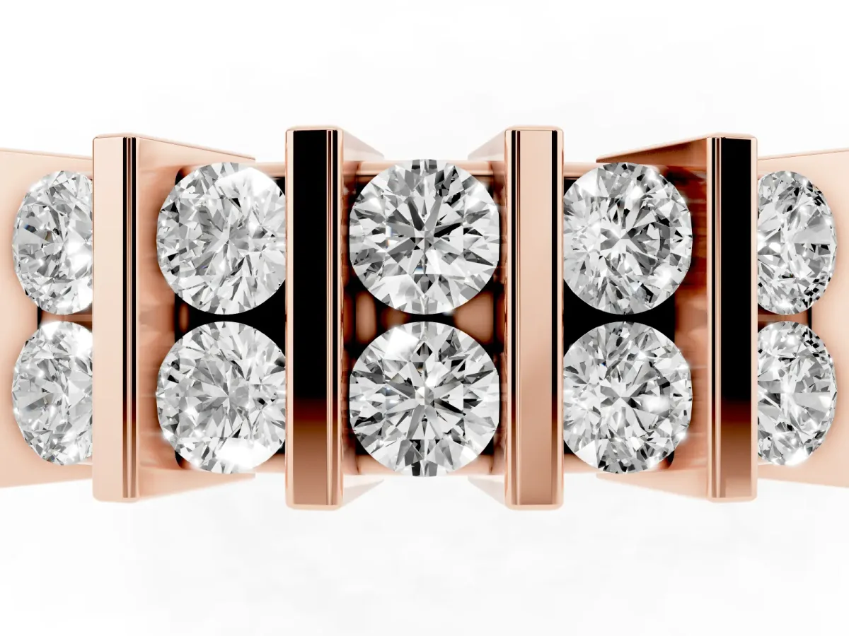 Channel Set Round Diamond Step Band with Bar Prong Setting Rose gold