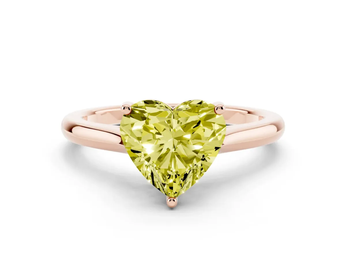Fancy Yellow Heart Cut Cut Solitaire Ring with Cathedral Band and Four-Prong Setting Rose gold