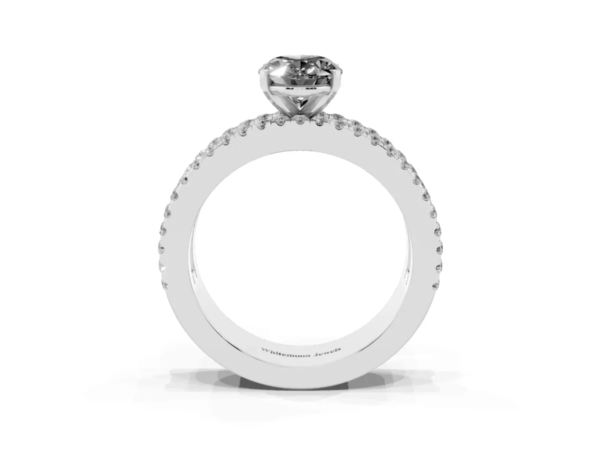 Fancy Black Oval Cut Diamond Solitaire Ring with Pavé and Channel Set Band Silver