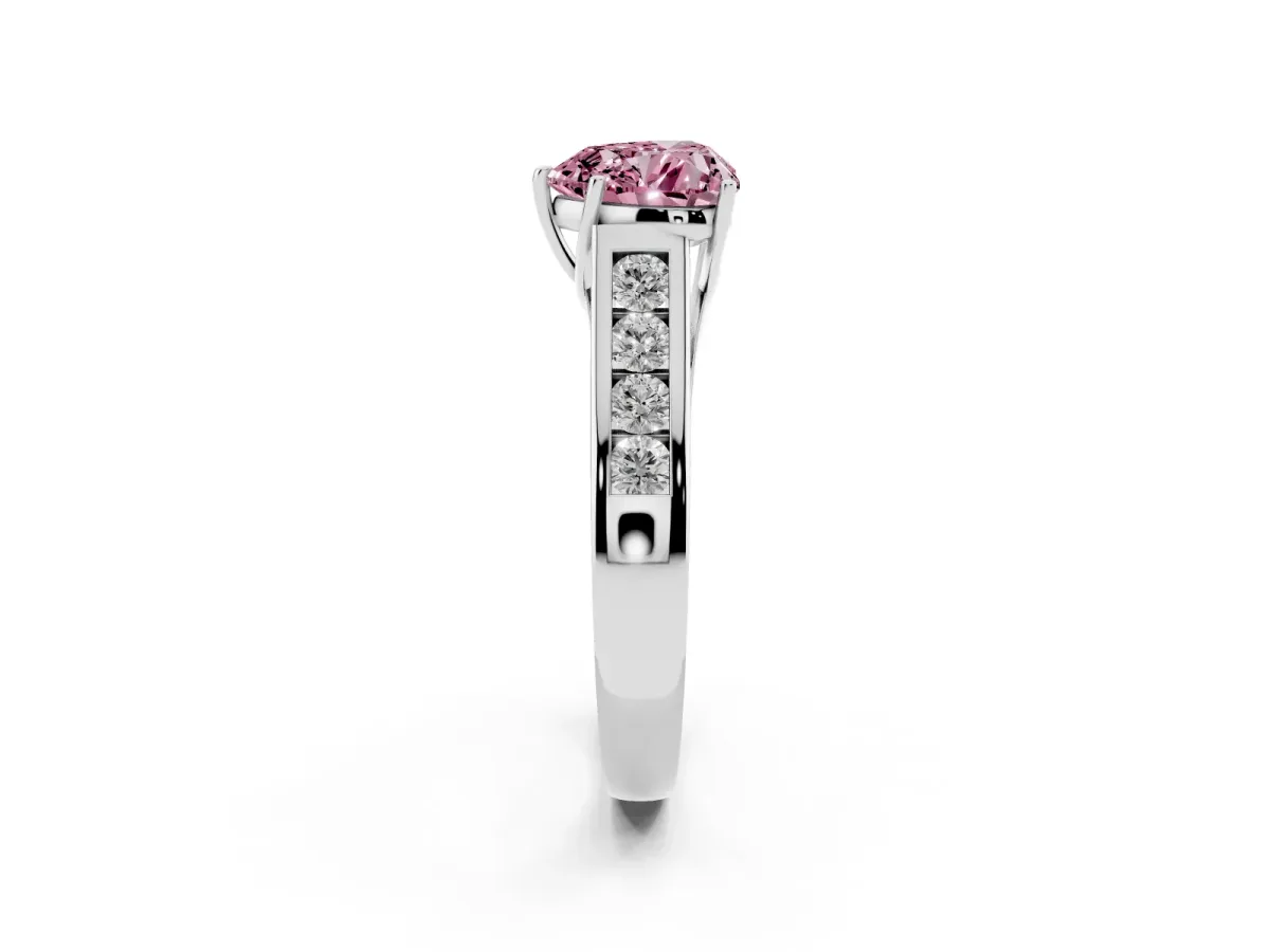 Fancy Pink Heart Cut Brilliant Channel-Set Solitaire Ring with Four-Prong Setting Platinum