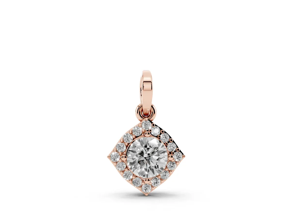 Round Halo Diamond Pendant with Four-Prong Setting Rose gold