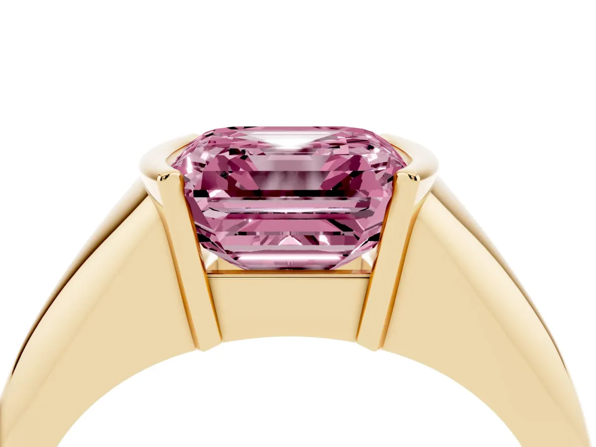 Fancy Pink Asscher Cut Solitaire Tension Set Diamond Ring Yellow gold