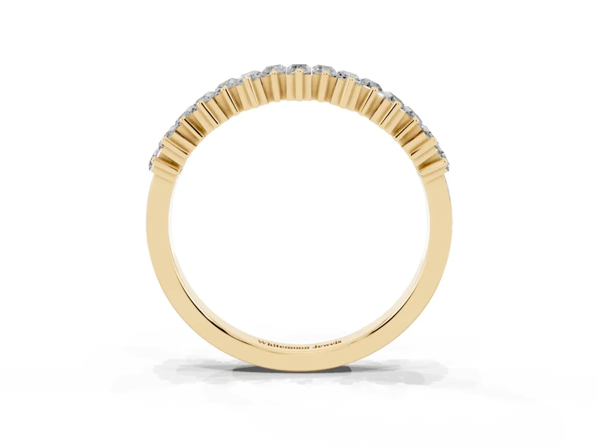 Baguette Diamond Half Eternity Ring with Prong Setting Yellow gold