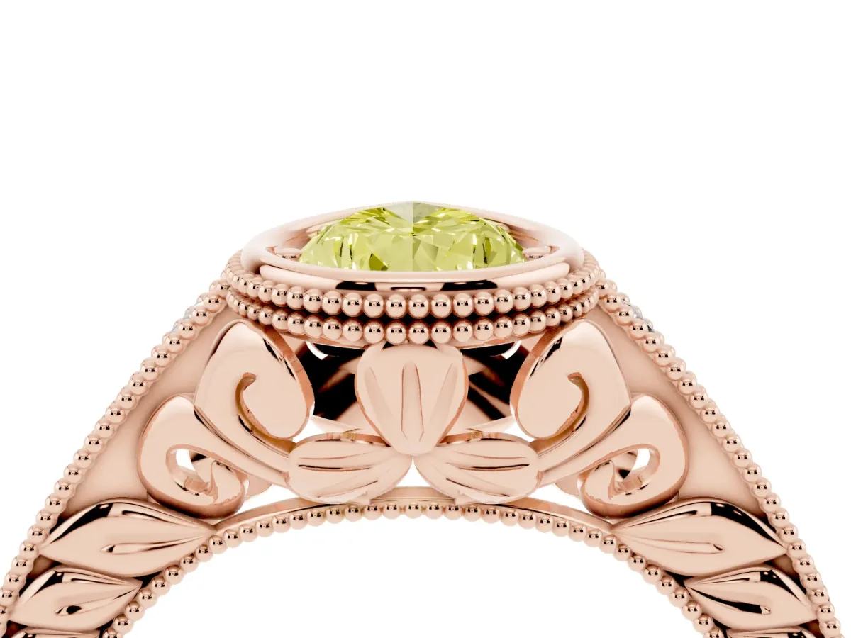 Fancy Yellow Bezel Set Pear Cut Diamond Milgrain Pave Engagement Ring Rose gold