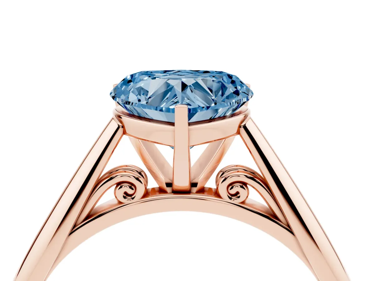 Fancy Blue Heart Cut Diamond Solitaire Engagement Ring with Cathedral Setting and Four-Prong Mount Rose gold