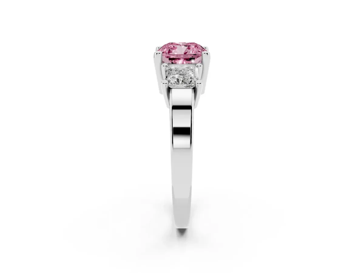 Fancy Pink Three-Stone Cushion Cut Cut Solitaire Ring with Prong Setting Silver