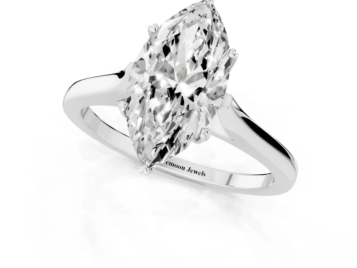 Marquise Cut Solitaire Heart Prong Engagement Ring with Tapered Band White gold