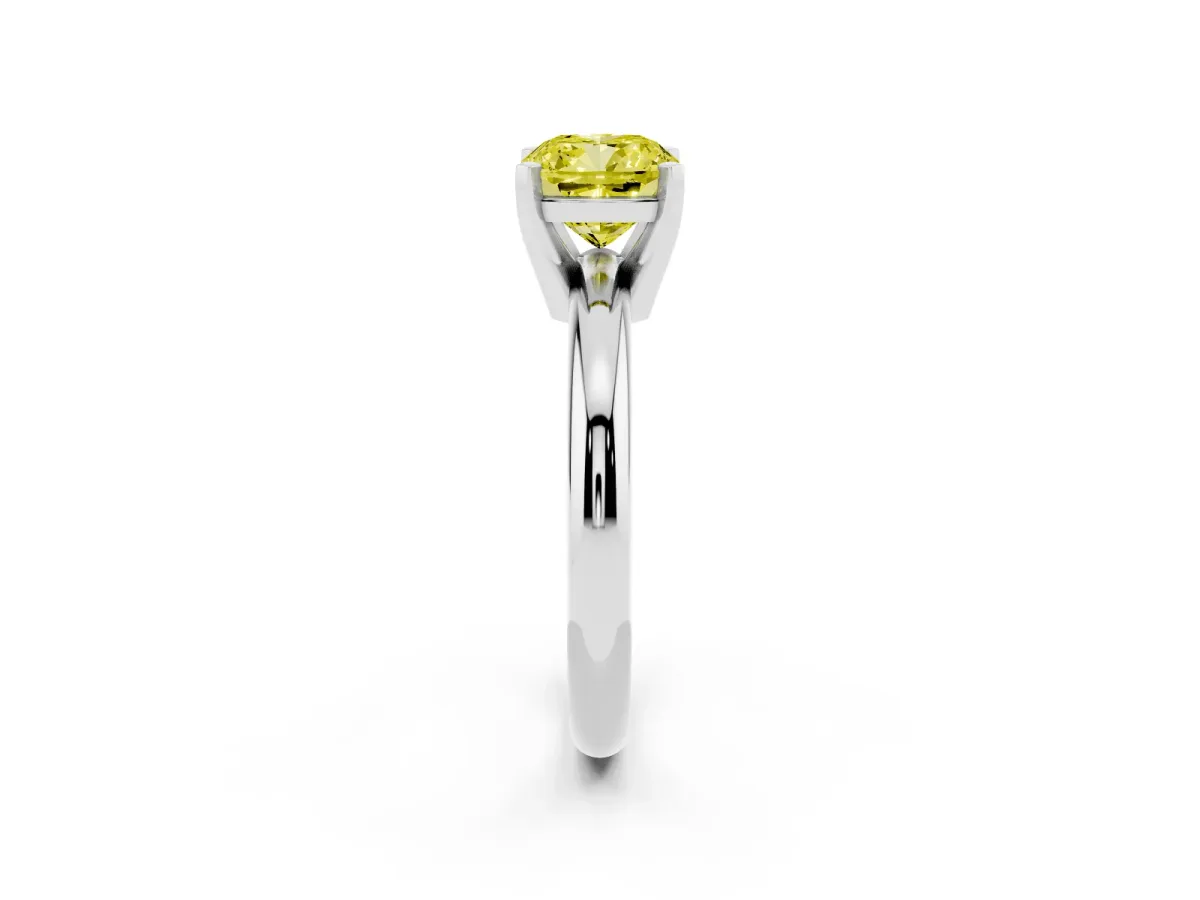 Fancy Yellow Cushion Cut Diamond Solitaire Engagement Ring with Round Band and Four-Prong Setting Platinum