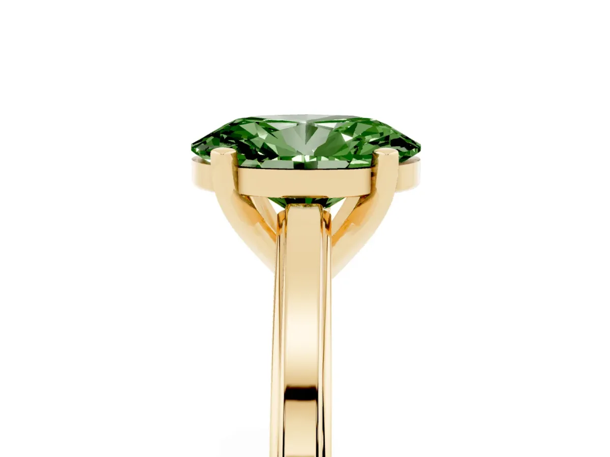 Fancy Green Oval Cut Solitaire Diamond Ring with Four-Prong Setting and Classic Band Yellow gold