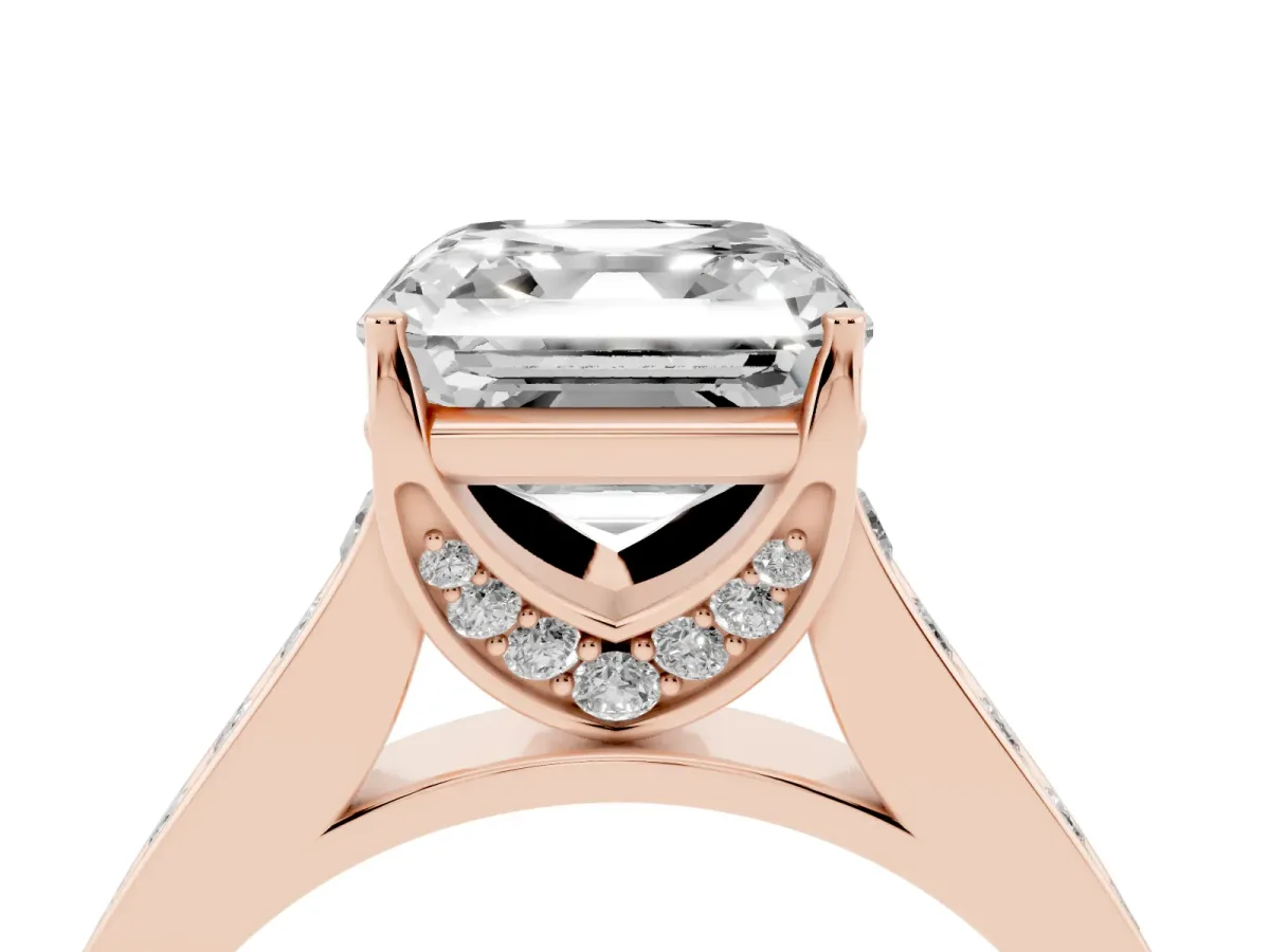 Asscher Cut Brilliant Cut Diamond Engagement Ring with Pavé Band and Four-Prong Setting Rose gold