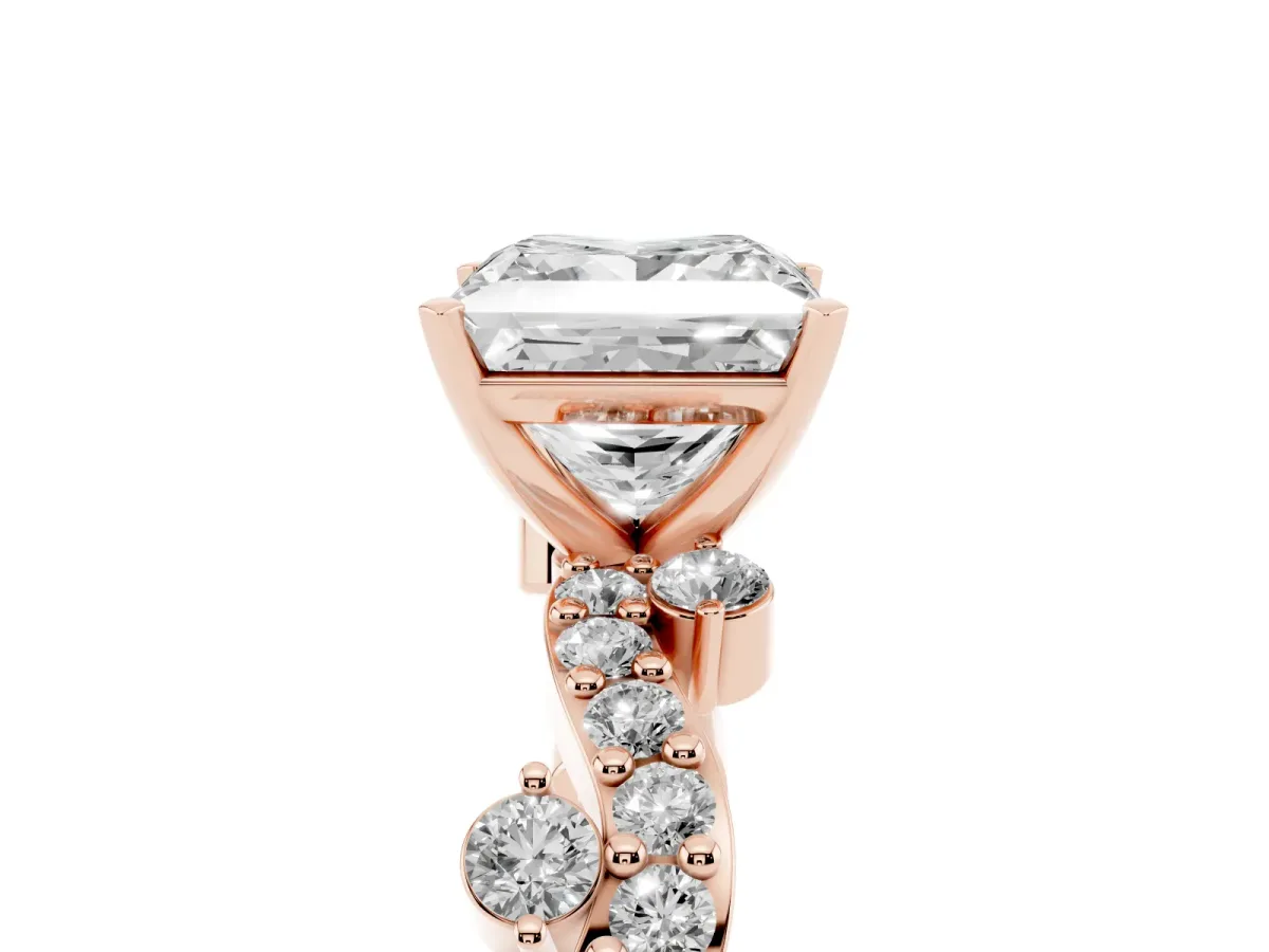 Princess Cut Cut Solitaire Diamond Twisted Band with Pave Setting Rose gold