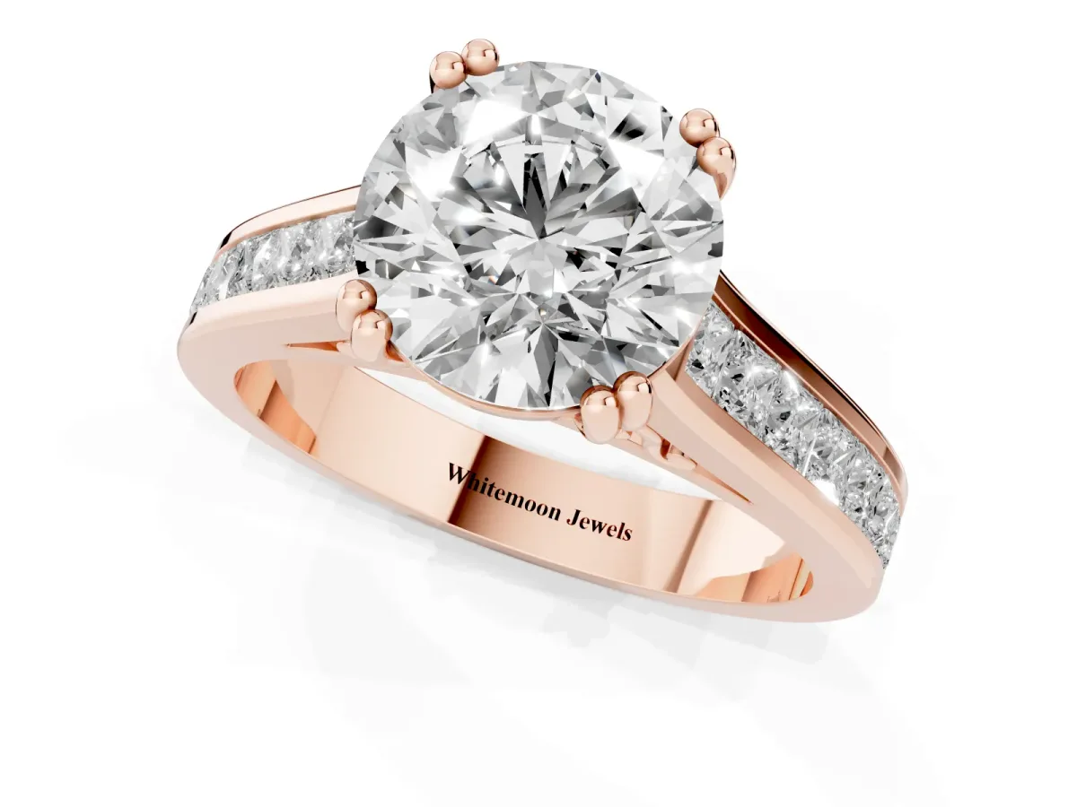 Round Cut Cut Channel Set Solitaire Engagement Ring with Prong Setting Rose gold