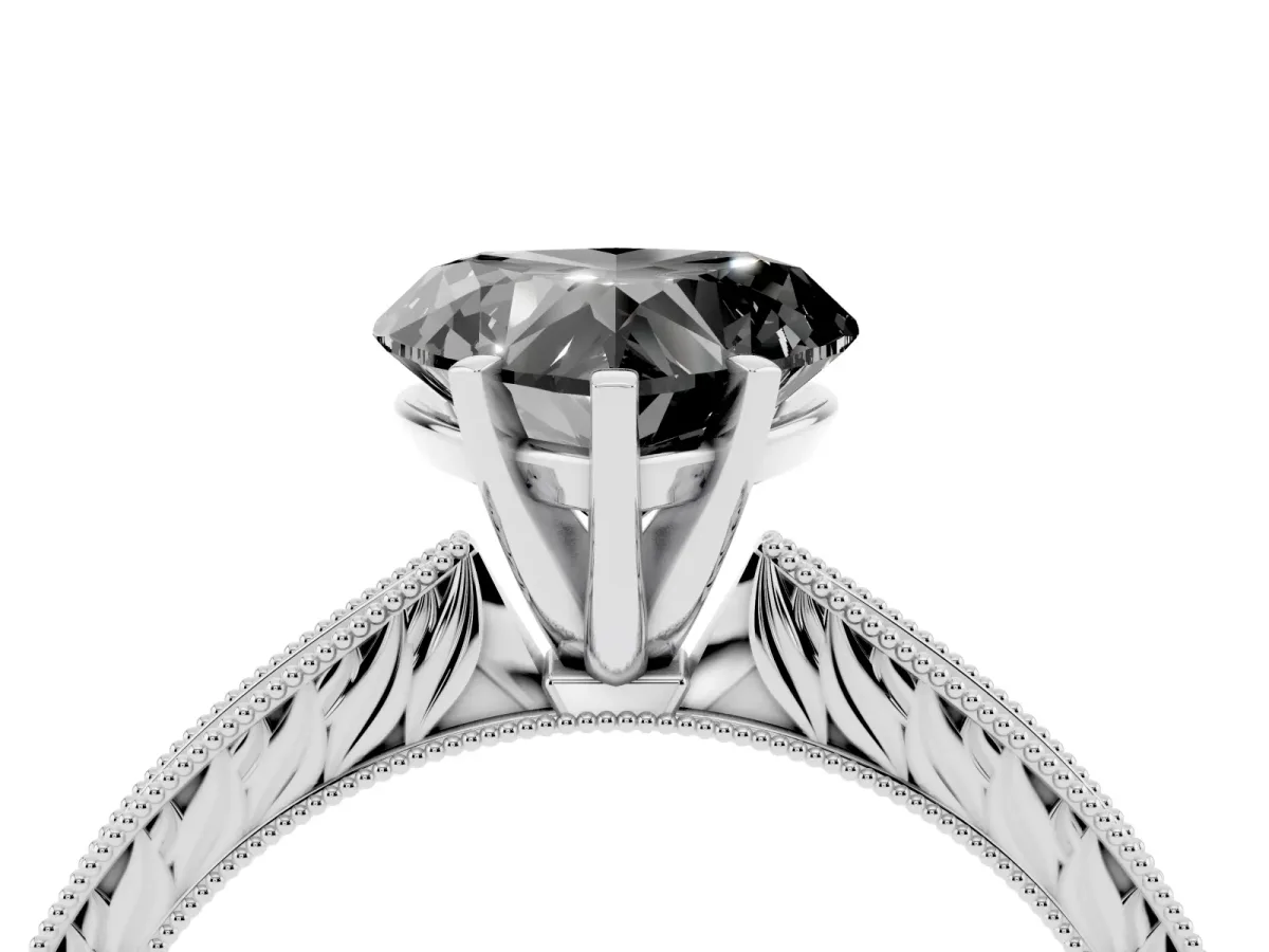 Fancy Black Heart Cut Solitaire Milgrain Engraved Band with Four-Prong Setting Silver