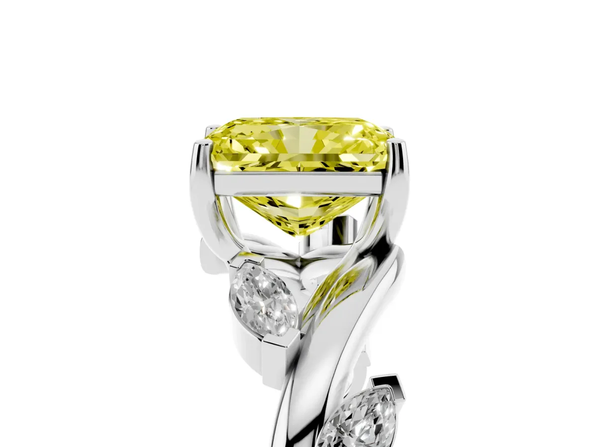 Fancy Yellow Radiant Cut Solitaire Twisted Band Marquise Accent Prong Setting Ring Silver