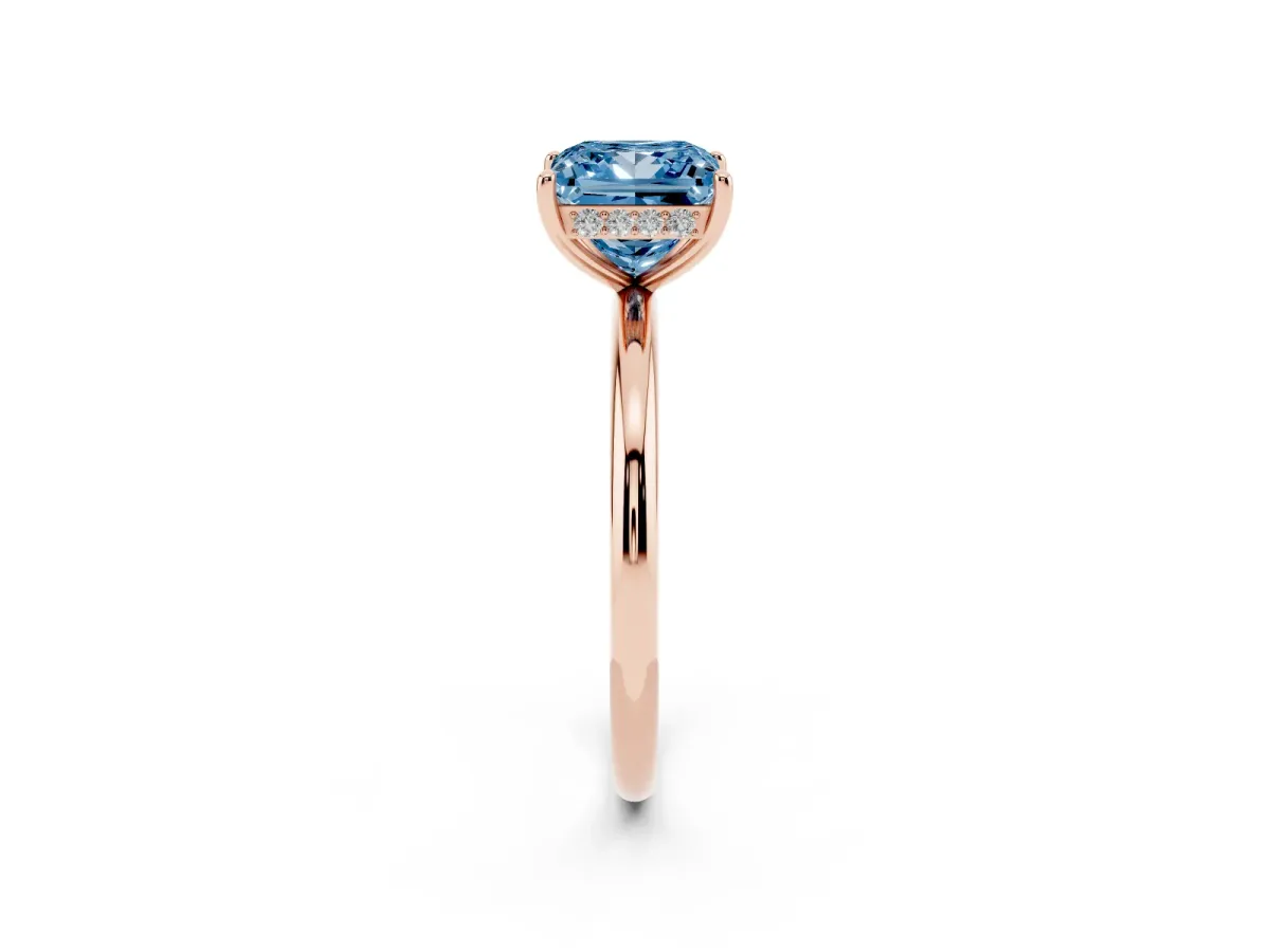 Fancy Blue Princess Cut Solitaire Diamond Ring with a Classic Band and Four-Prong Setting Rose gold