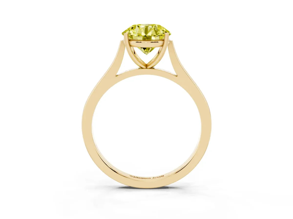 Fancy Yellow Round Cut Solitaire Heart Prong Engagement Ring with Tapered Band Yellow gold