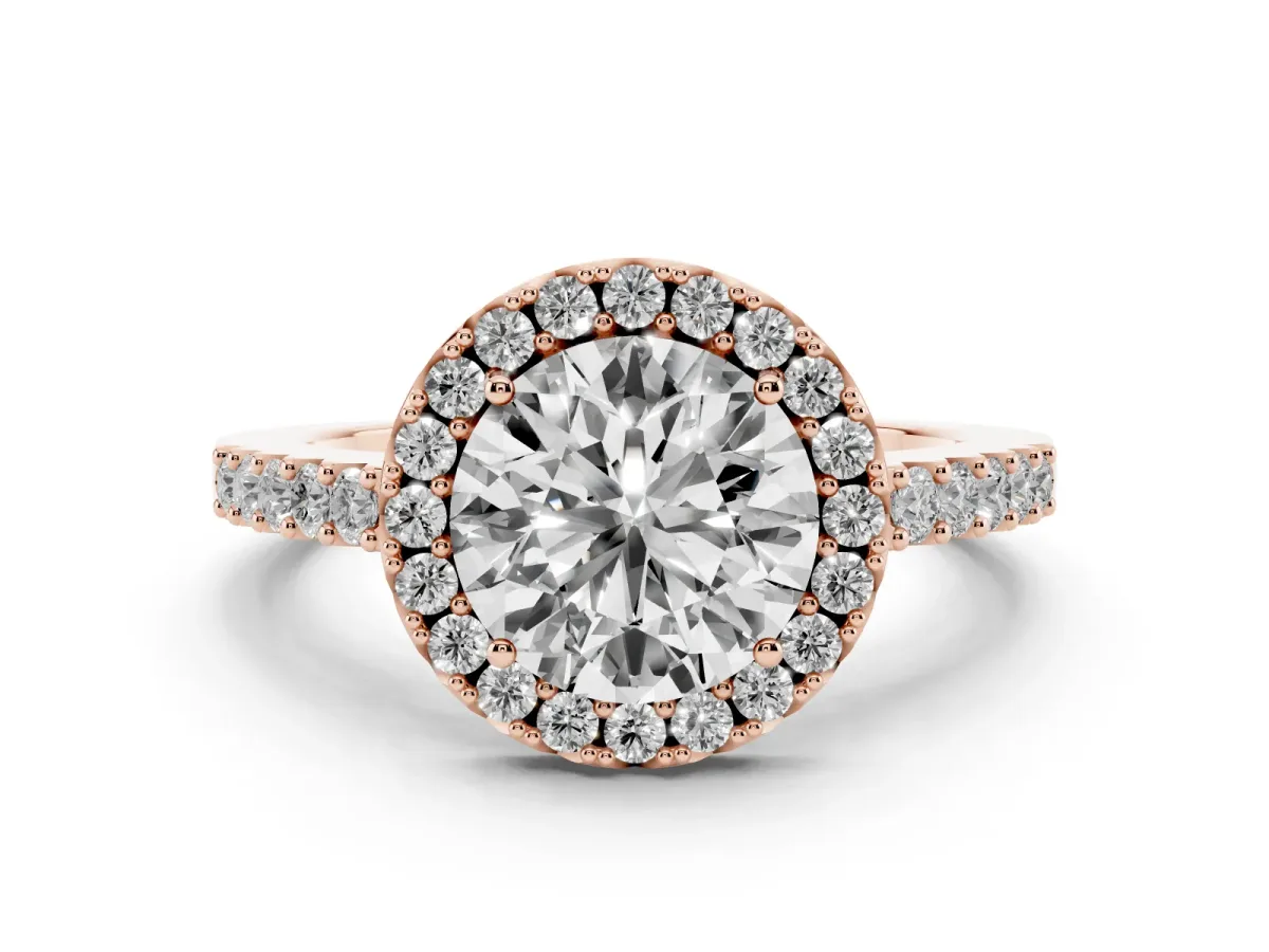 Round Cut Halo Diamond Pavé Solitaire Ring Rose gold