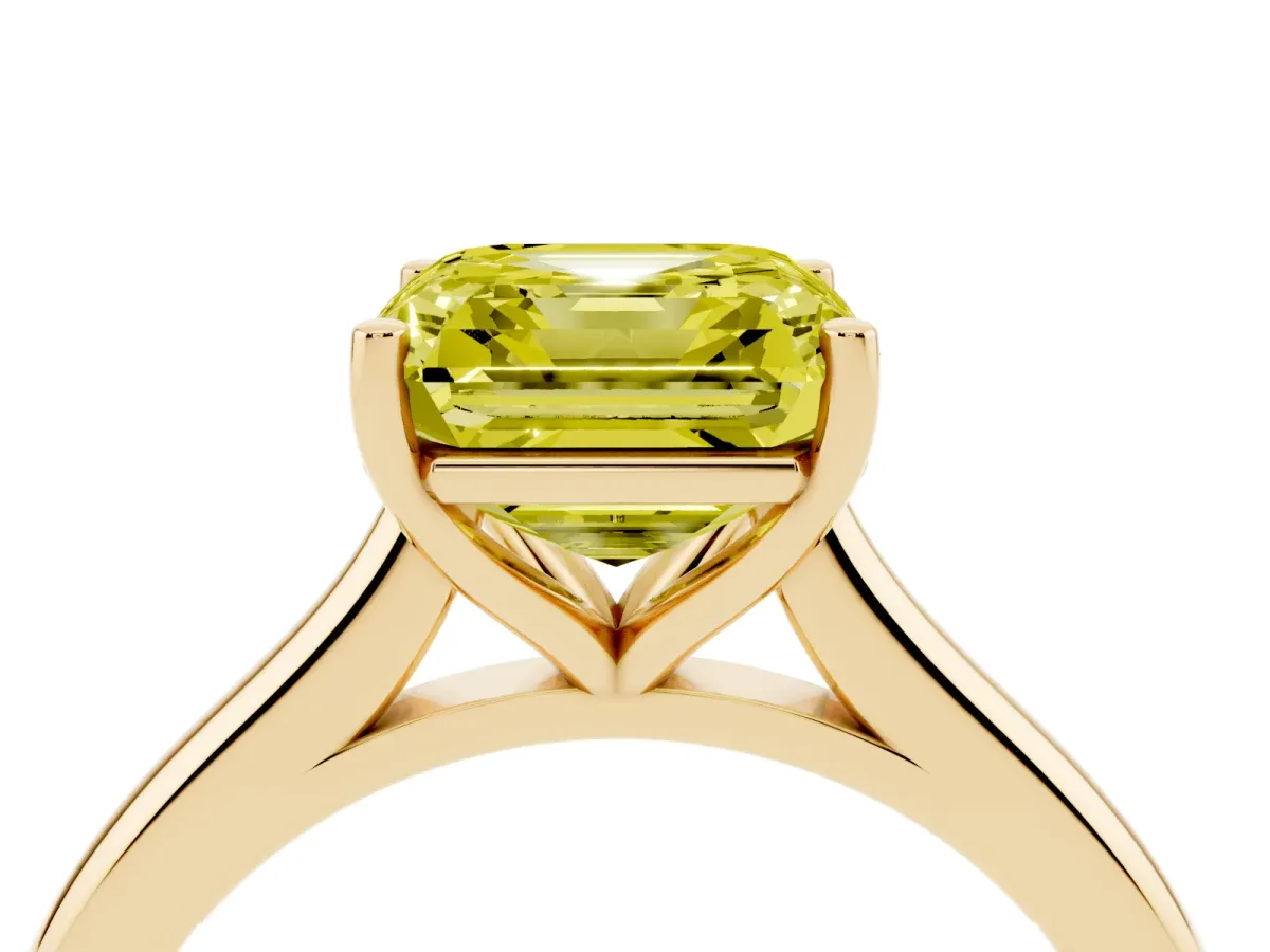 Fancy Yellow Asscher Cut Cut Solitaire Ring with Cathedral Band and Four-Prong Setting Yellow gold