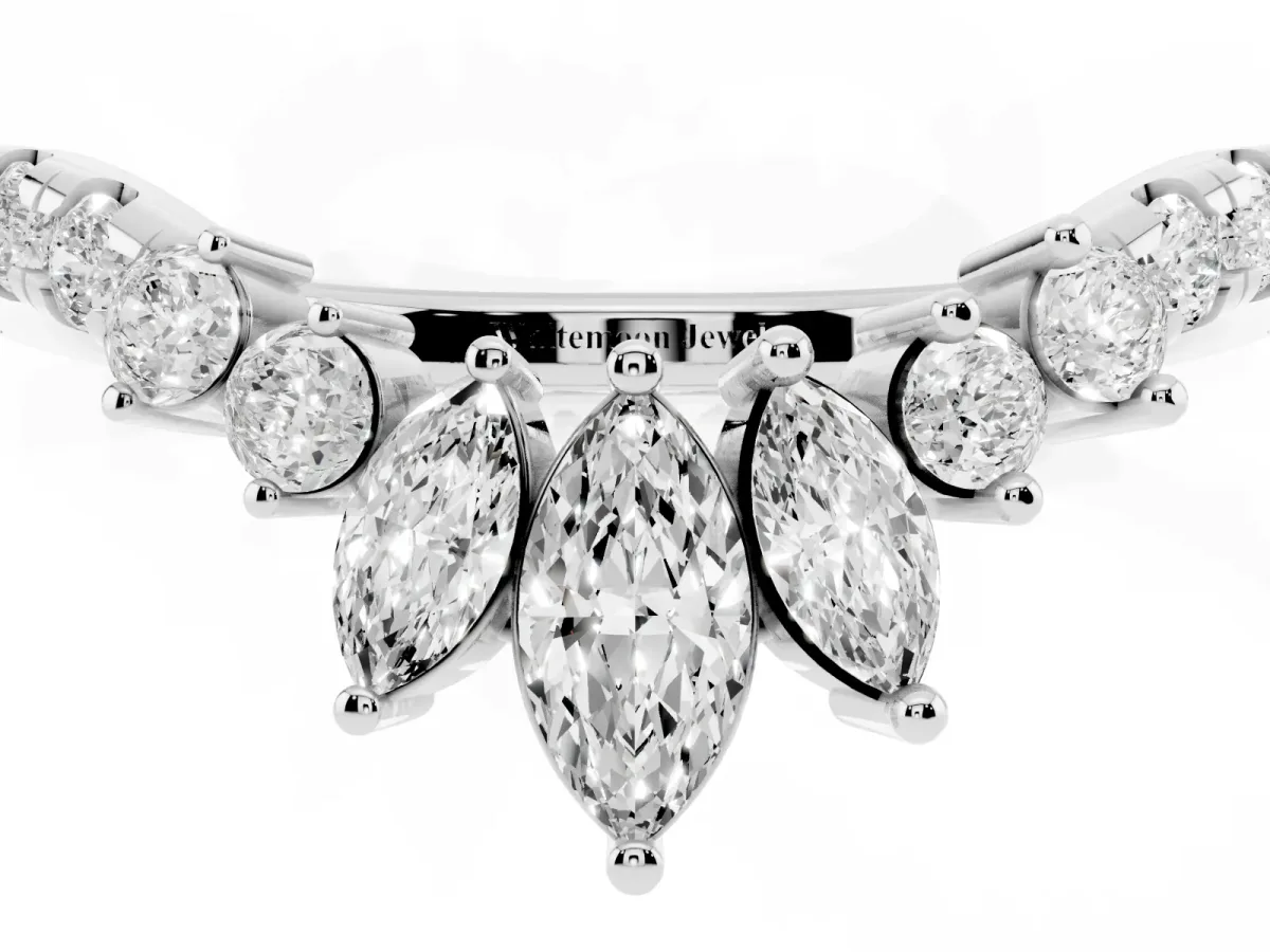 Chevron Marquise and Round Diamond Open Band with Prong Setting Platinum