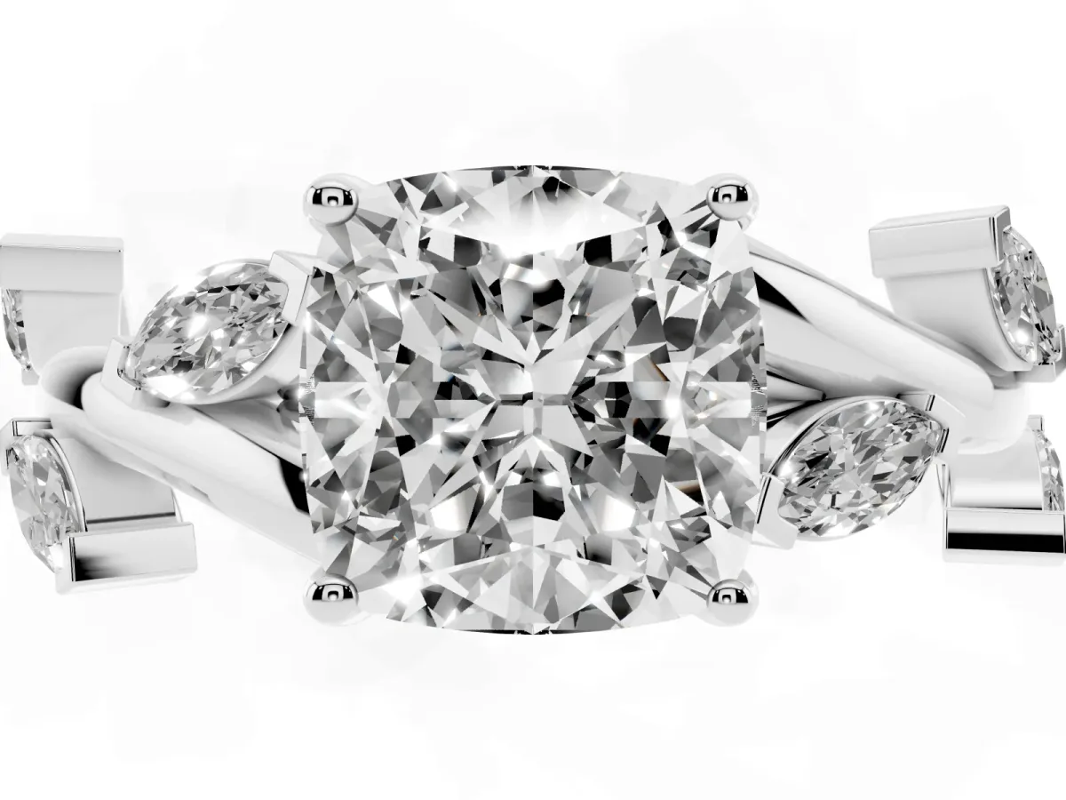 Cushion Cut Solitaire Twisted Band Marquise Accent Prong Setting Ring Silver