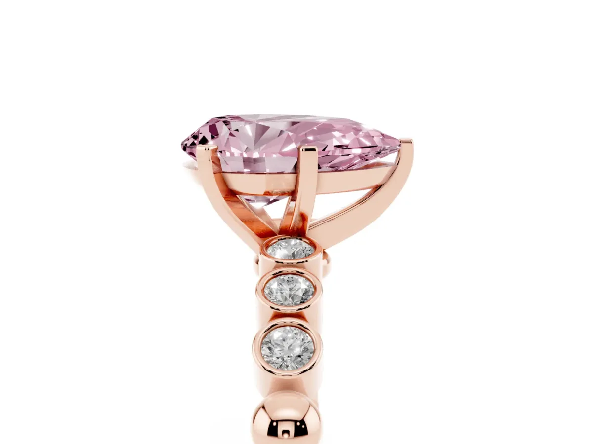 Fancy Pink Pear Cut Solitaire Bezel Accent Diamond Engagement Ring with Beaded Band and Four-Prong Setting Rose gold