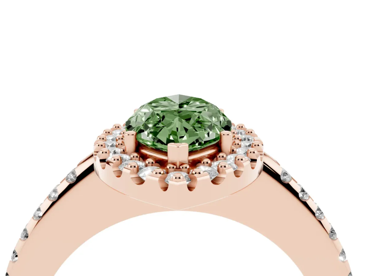 Fancy Green Marquise Cut Diamond Pavé Halo Ring with Four-Prong Setting Rose gold
