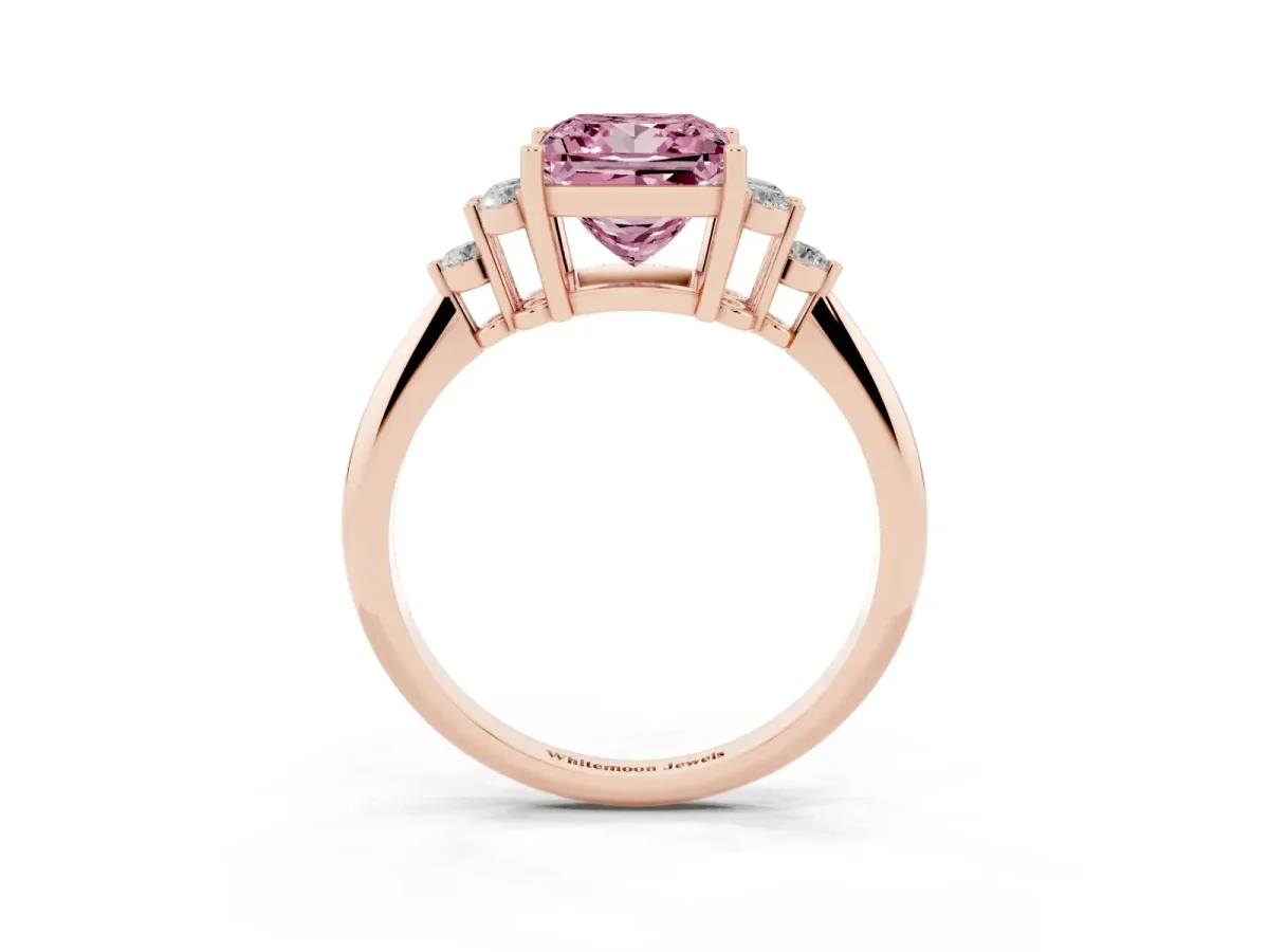 Fancy Pink Princess Cut Cut Diamond Cluster Ring with Solitaire Band and Four-Prong Setting Rose gold