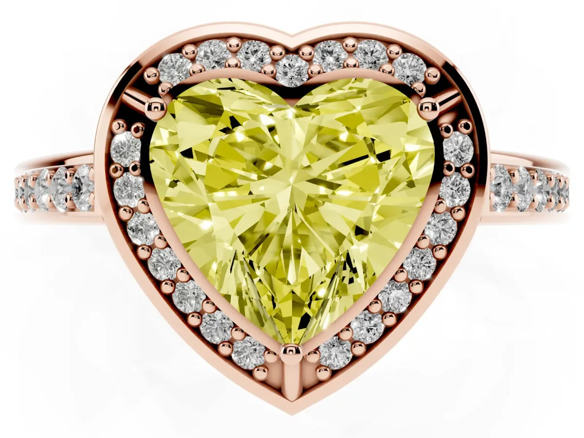 Fancy Yellow Heart Cut Cut Halo Pave Split Shank Prong Setting Ring Rose gold