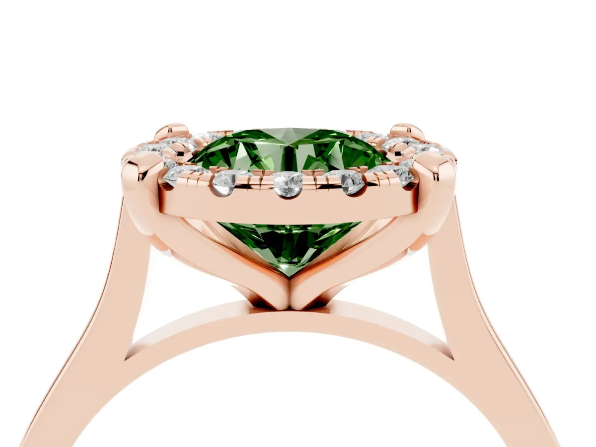 Fancy Green Round Cut Diamond Cluster Halo Solitaire with Four-Prong Setting Rose gold