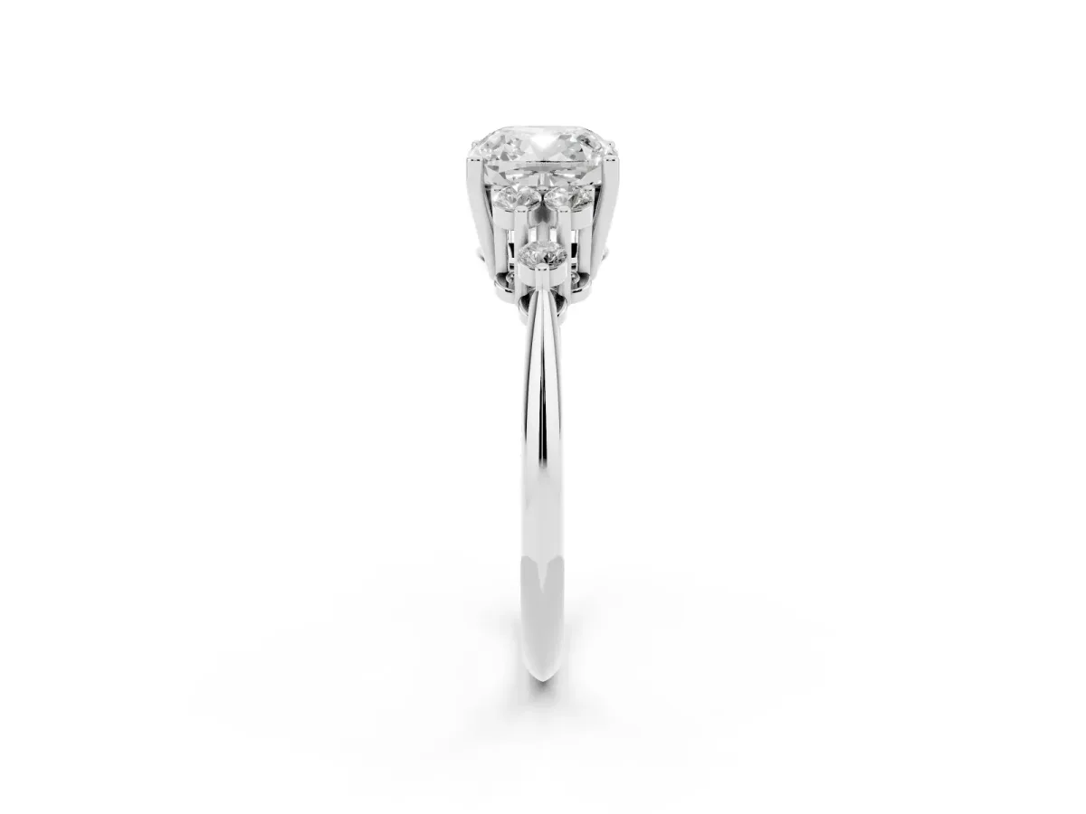 Cushion Cut Cut Diamond Cluster Ring with Solitaire Band and Four-Prong Setting Silver