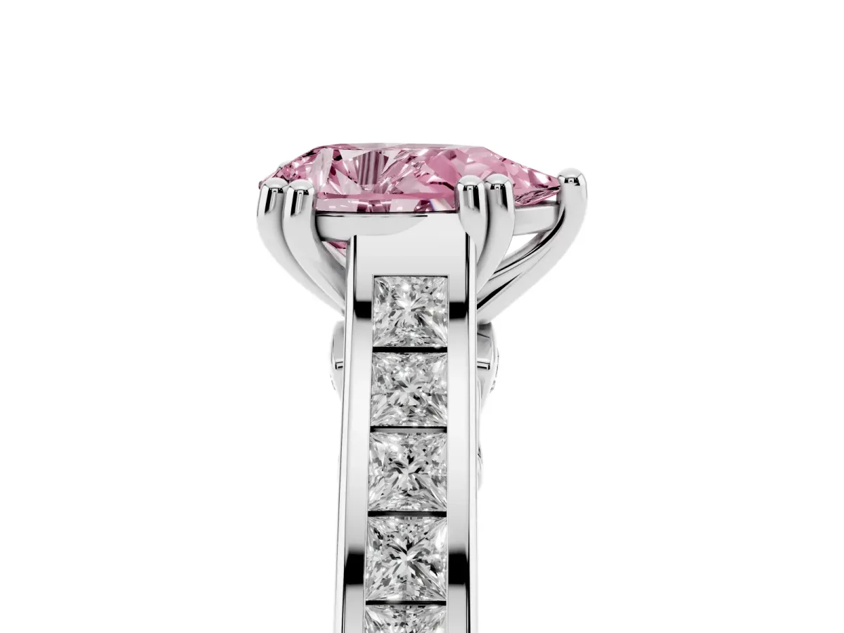 Fancy Pink Pear Cut Cut Channel Set Solitaire Engagement Ring with Prong Setting Silver