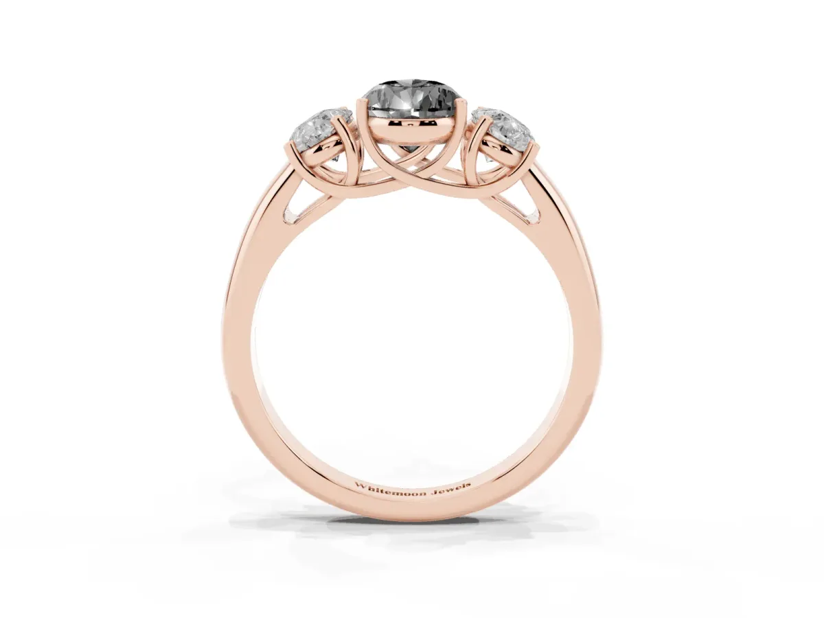 Fancy Black Three-Stone Pear Cut Diamond Engagement Ring with Prong Setting Rose gold