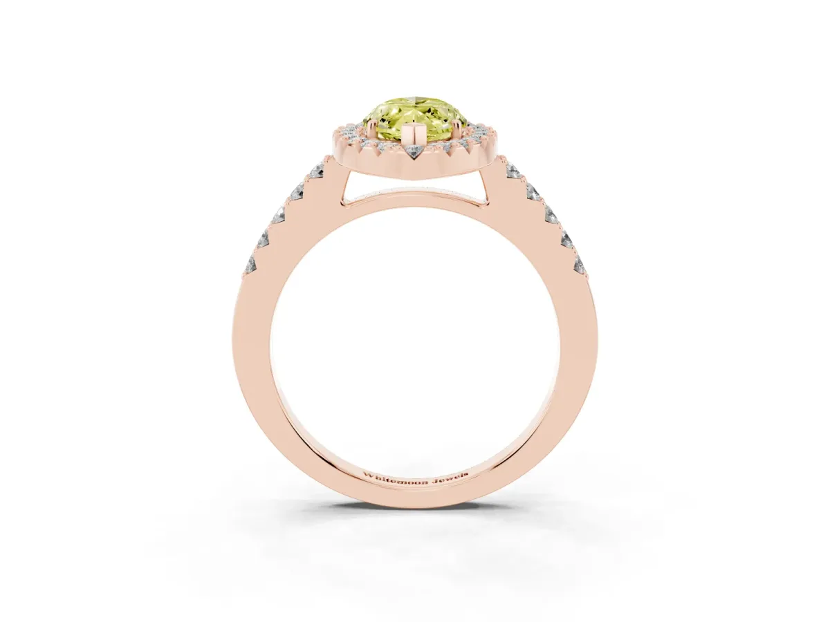 Fancy Yellow Marquise Cut Halo Diamond Pavé Solitaire Ring Rose gold