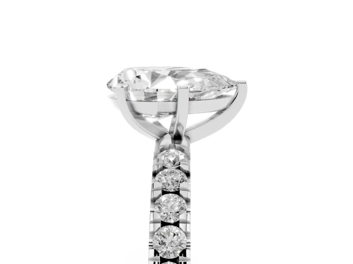 Pear Cut Diamond Pavé Band Solitaire with Four-Prong Setting Silver