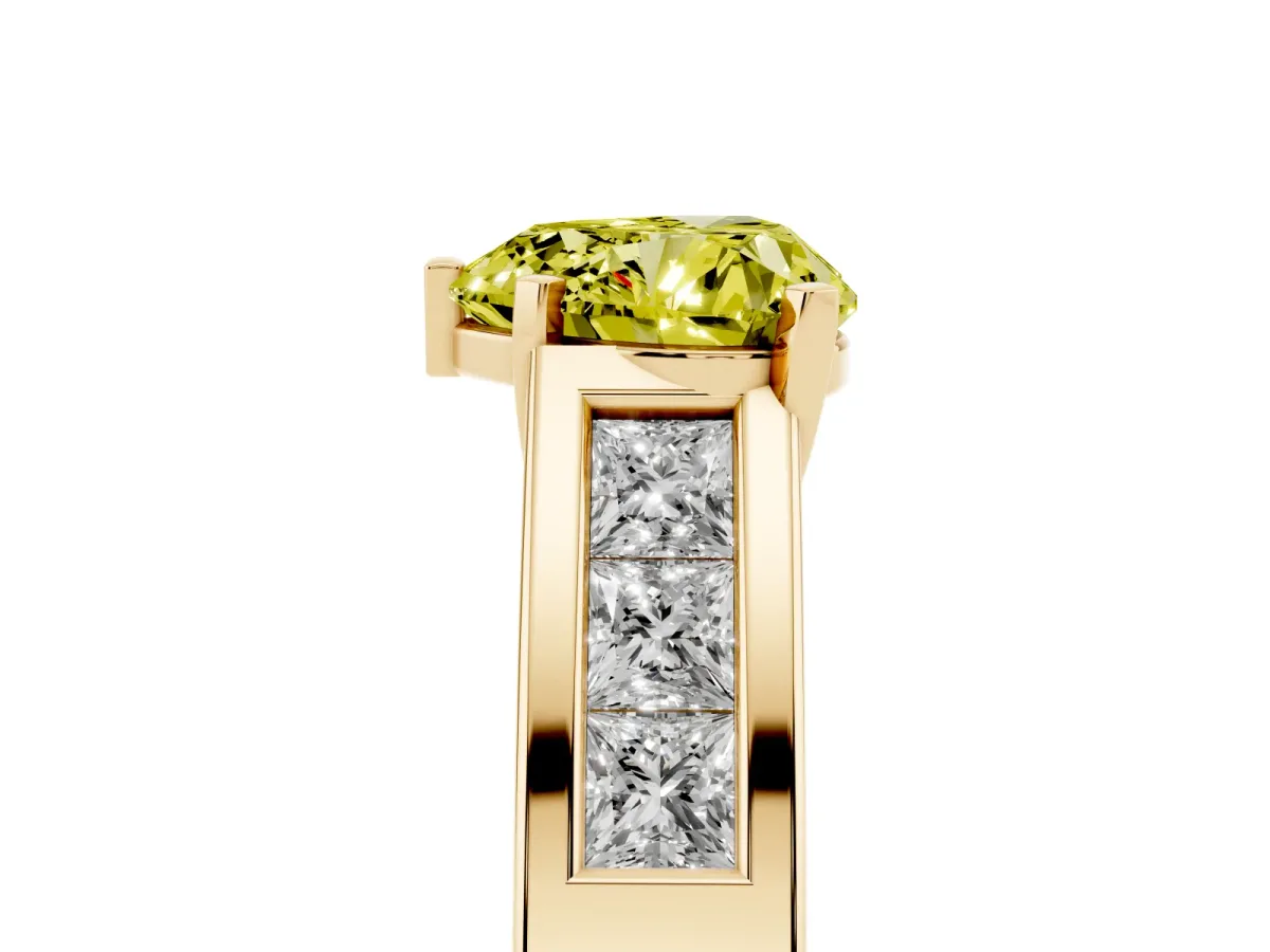 Fancy Yellow Heart Cut Cut Channel Set Solitaire Ring with Four-Prong Setting Yellow gold