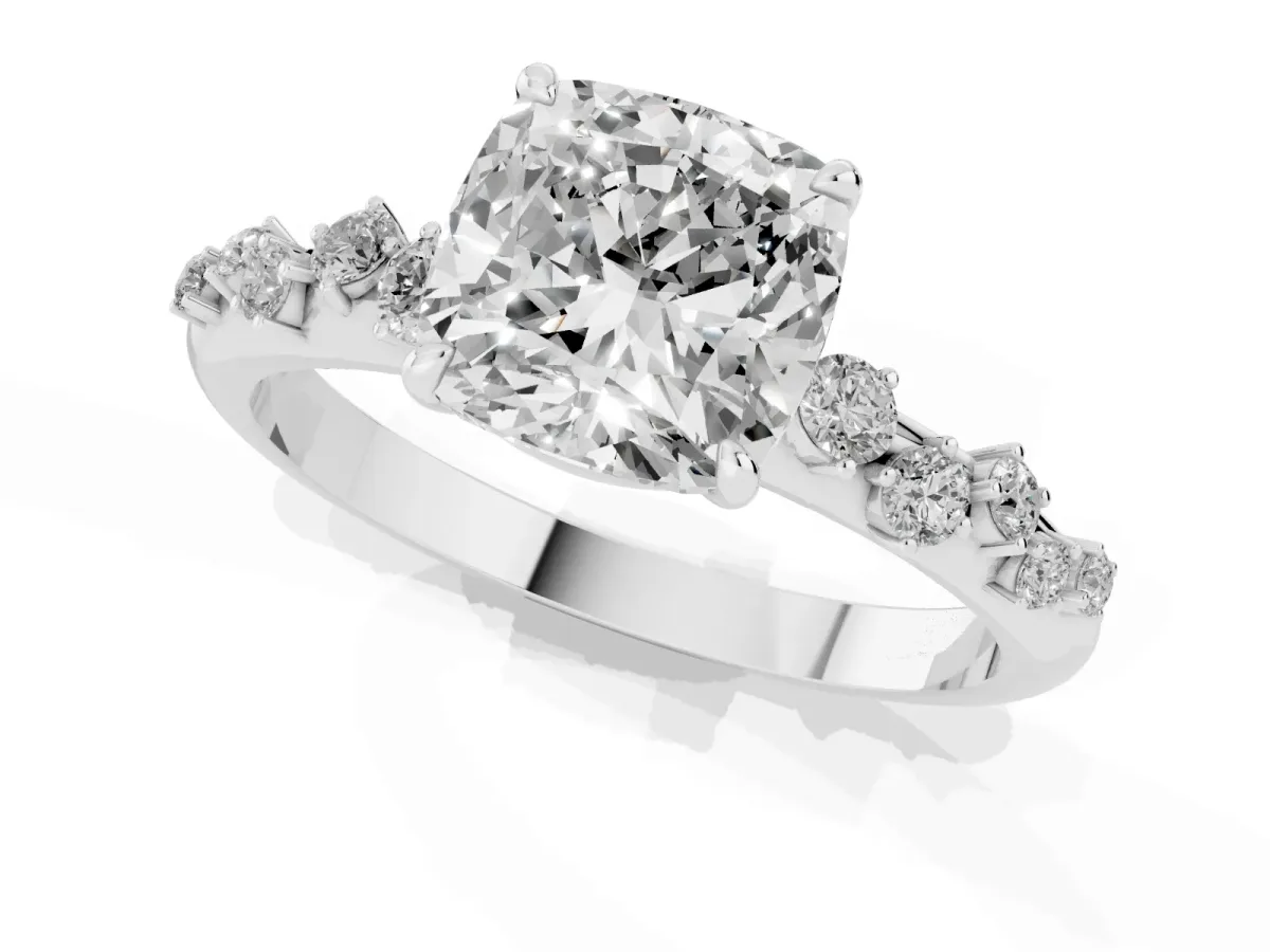 Cushion Cut Diamond Cluster Prong-Set Solitaire Ring Platinum