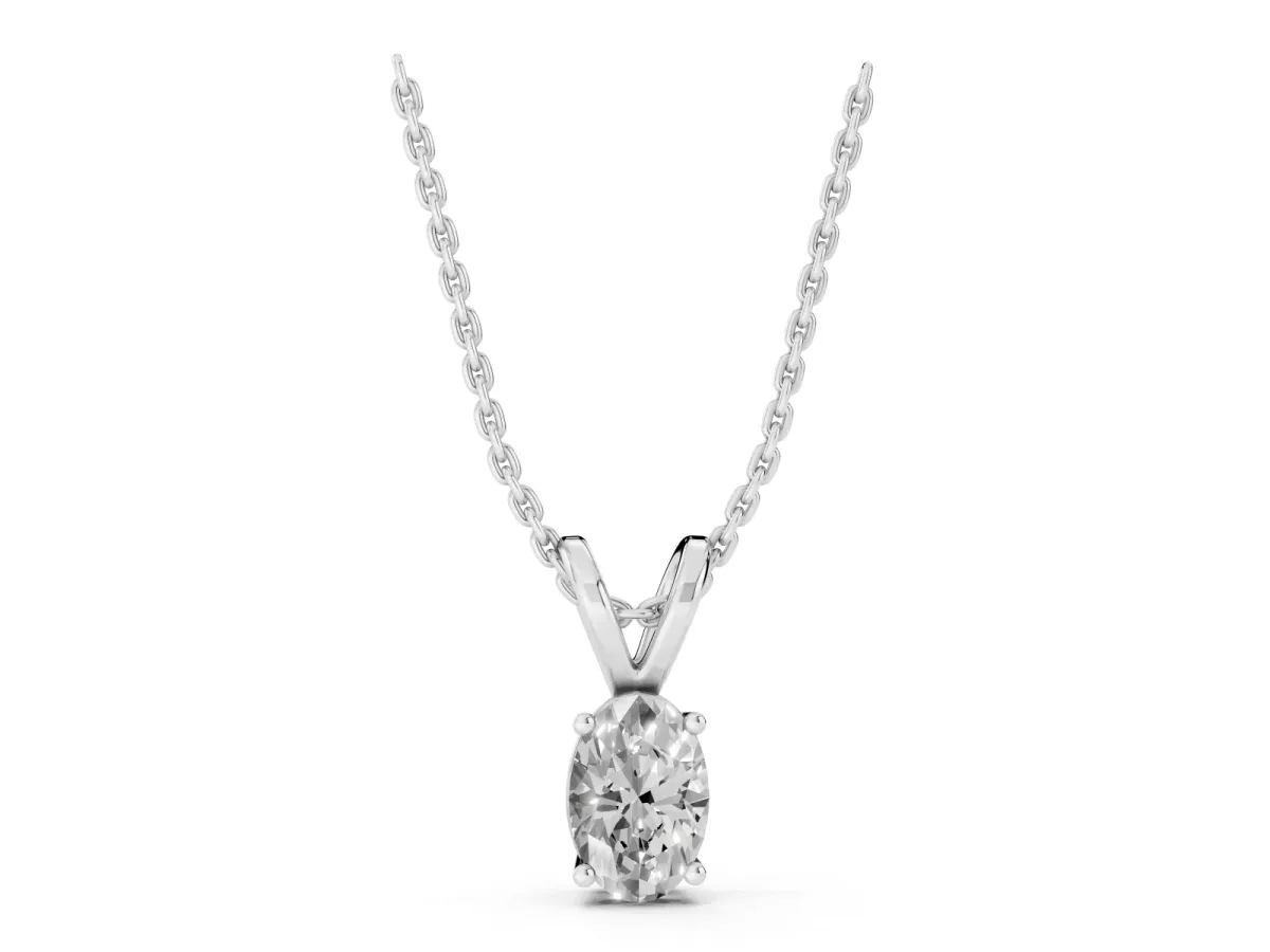 Oval Solitaire Diamond Prong Pendant Silver