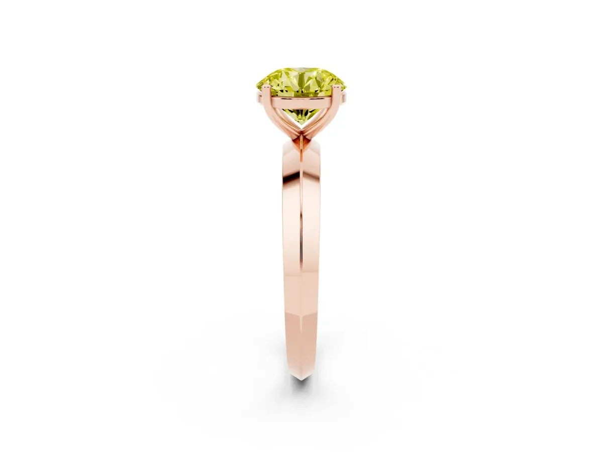 Fancy Yellow Round Cut Cut Solitaire Engagement Ring with Flat Band and Four-Prong Setting Rose gold