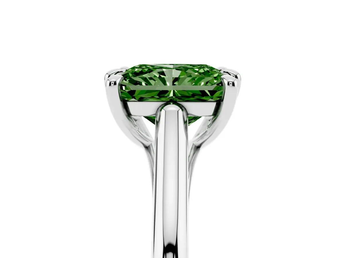 Fancy Green Radiant Cut Solitaire Engagement Ring with Six-Prong Setting and Classic Band Platinum