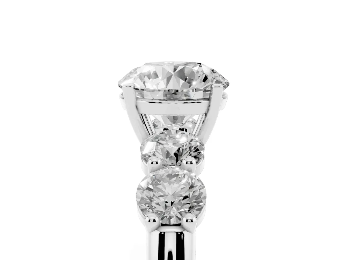 Round Cut Cut Five-Stone Prong Set Diamond Ring with Classic Band Silver