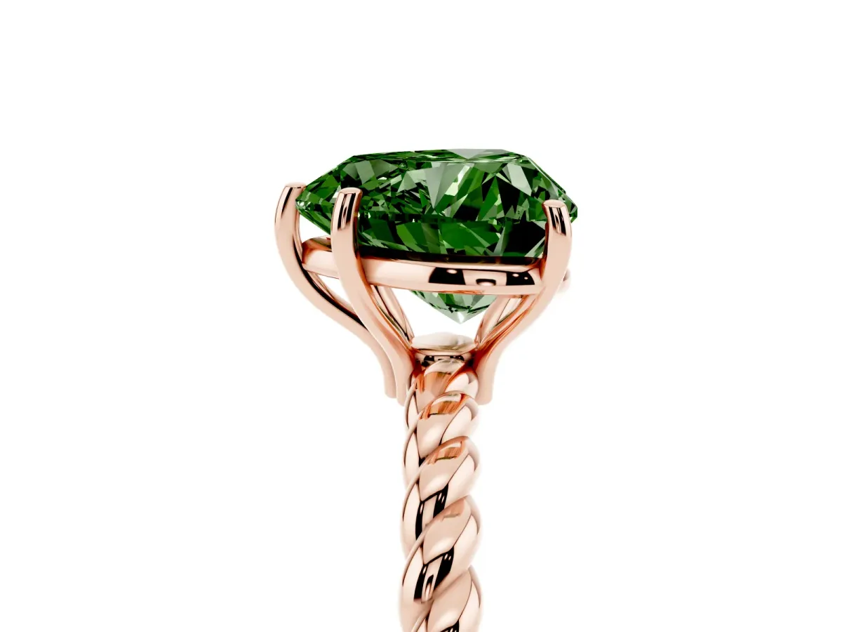 Fancy Green Heart Cut Solitaire Twist Band Ring with Four-Prong Setting Rose gold