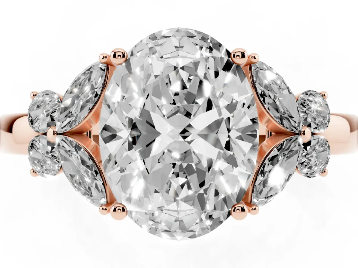 Oval Cut Cut Solitaire Floral Diamond Ring with Four-Prong Setting Rose gold