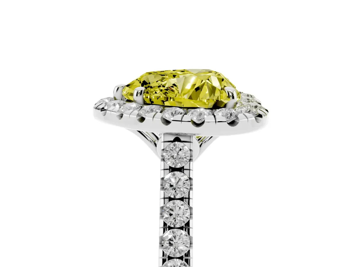 Fancy Yellow Heart Cut Halo Pavé Diamond Engagement Ring with Four-Prong Setting White gold