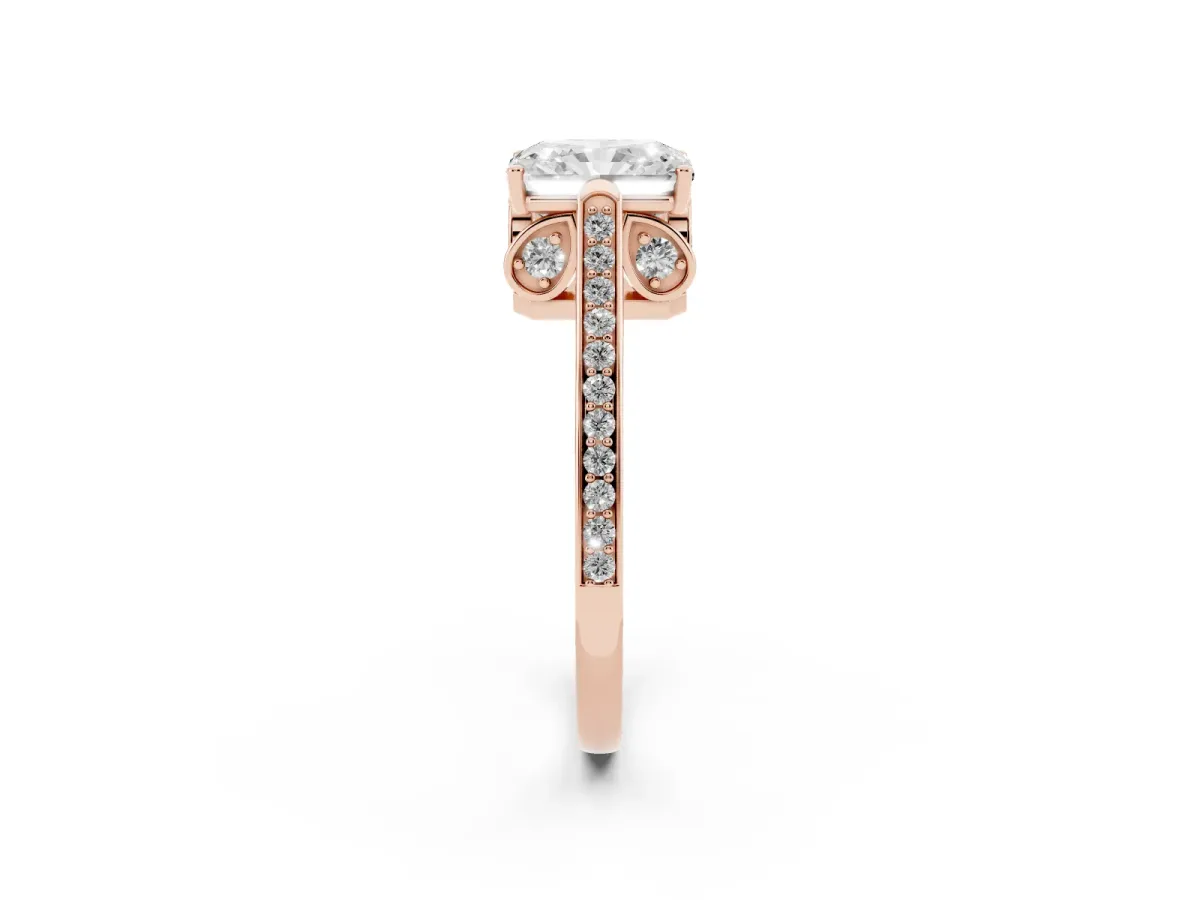 Radiant Cut Cut Cathedral Pave Diamond Engagement Ring with Six-Prong Setting Rose gold